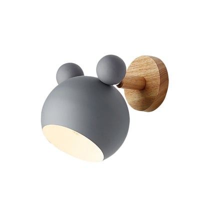 Bear/Bell Rotating Wall-Mounted Lamp Macaron Iron 1-Head Bedside Reading Wall Light in White/Pink/Green and Wood | Brehn
