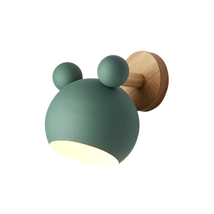 Bear/Bell Rotating Wall-Mounted Lamp, Macaron-Style Iron, Single-Head Bedside Reading Wall Light in White/Pink/Green and Wood | Karnz