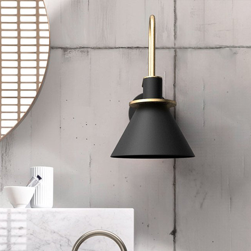 Black/White/Green Cone Wall Lamp Macaron 1-Light Metal Wall Mounted Light with Arched Arm for Bedroom, Warm/White Light | Kalsten