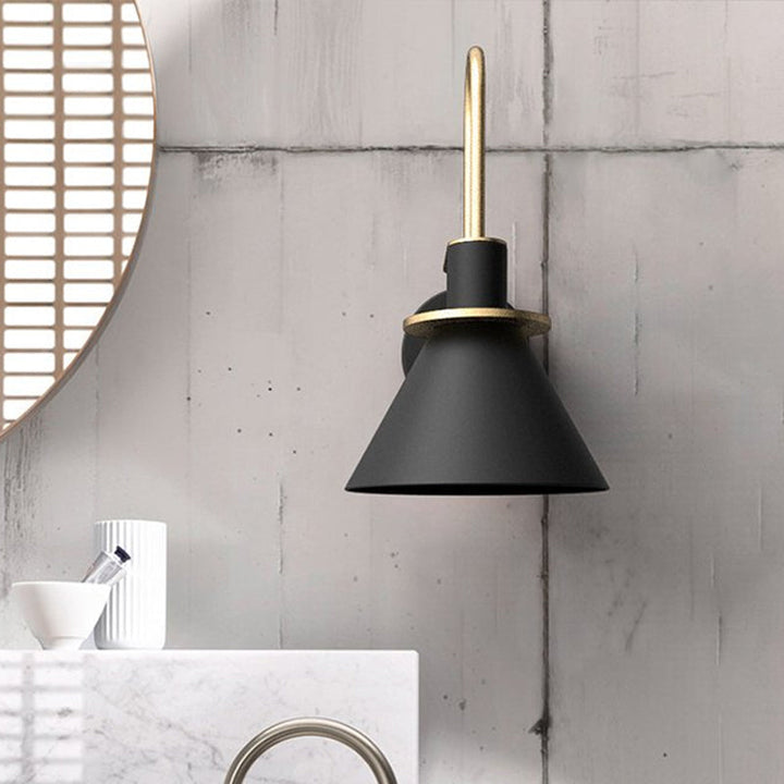 Black/White/Green Cone Wall Lamp Macaron 1-Light Metal Wall Mounted Light with Arched Arm for Bedroom, Warm/White Light | Kalsten