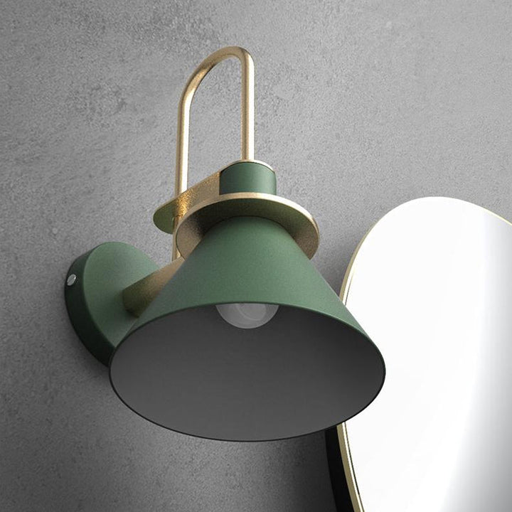 Black/White/Green Cone Wall Lamp Macaron 1-Light Metal Wall Mounted Light with Arched Arm for Bedroom, Warm/White Light | Kalsten