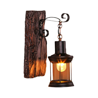 BowLift | Brown Lantern Wall Hanging Lamp Nautical Wood Single Bulb Bistro Wall Mounted Lighting Fixture