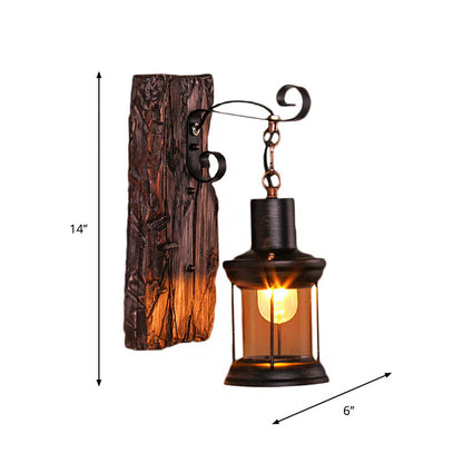 BowLift | Brown Lantern Wall Hanging Lamp Nautical Wood Single Bulb Bistro Wall Mounted Lighting Fixture
