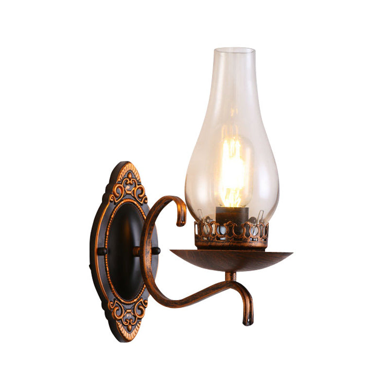 Kalsten | Single-arm Wall Light Industrial Hall Wall Light with Kerosene Clear/Frosted Glass Shade in Copper/Bronze