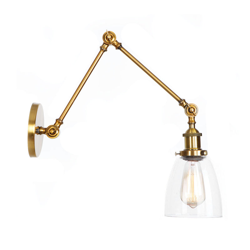 Kalsten | 1-Light Clear Glass Wall Light Fixture Aged Brass/Bronze Swing Arm Wall Lamp with Bell/Ball Clear Glass Shade
