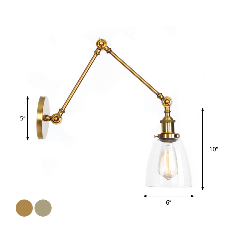 Kalsten | 1-Light Clear Glass Wall Light Fixture Aged Brass/Bronze Swing Arm Wall Lamp with Bell/Ball Clear Glass Shade