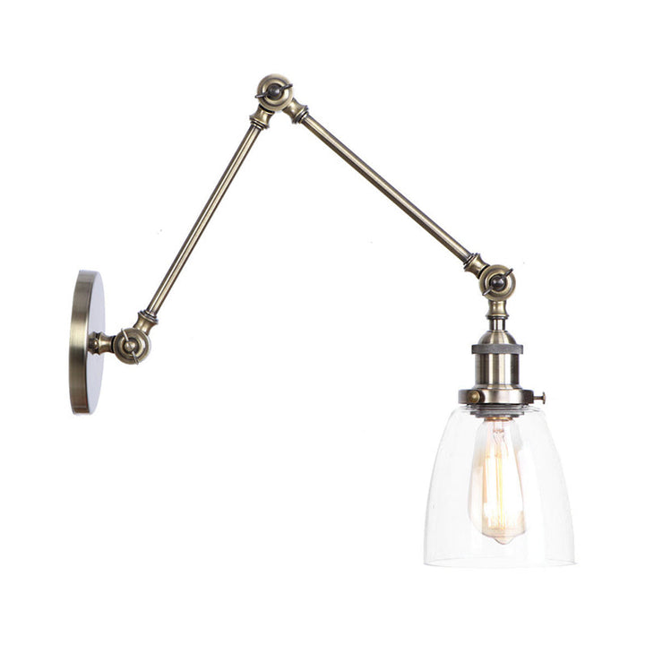 Kalsten | 1-Light Clear Glass Wall Light Fixture Aged Brass/Bronze Swing Arm Wall Lamp with Bell/Ball Clear Glass Shade
