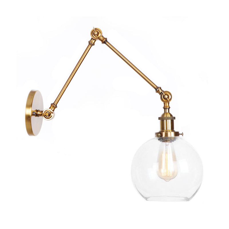 Kalsten | 1-Light Clear Glass Wall Light Fixture Aged Brass/Bronze Swing Arm Wall Lamp with Bell/Ball Clear Glass Shade