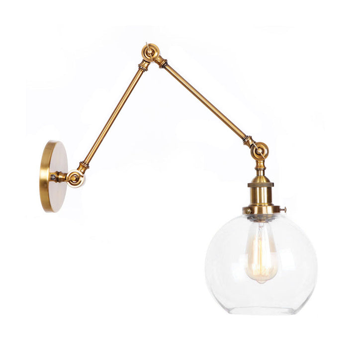 Kalsten | 1-Light Clear Glass Wall Light Fixture Aged Brass/Bronze Swing Arm Wall Lamp with Bell/Ball Clear Glass Shade