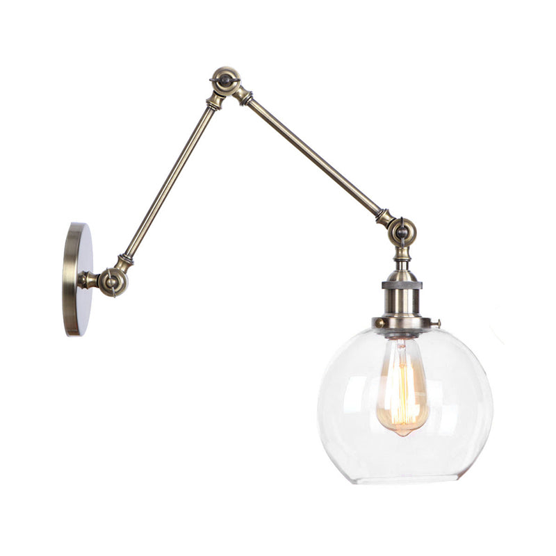 Kalsten | 1-Light Clear Glass Wall Light Fixture Aged Brass/Bronze Swing Arm Wall Lamp with Bell/Ball Clear Glass Shade