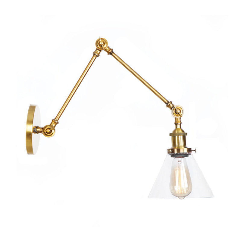 Kalsten | 1-Light Clear Glass Wall Light Fixture Aged Brass/Bronze Swing Arm Wall Lamp with Bell/Ball Clear Glass Shade