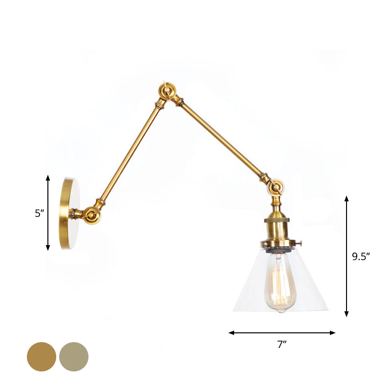 Kalsten | 1-Light Clear Glass Wall Light Fixture Aged Brass/Bronze Swing Arm Wall Lamp with Bell/Ball Clear Glass Shade
