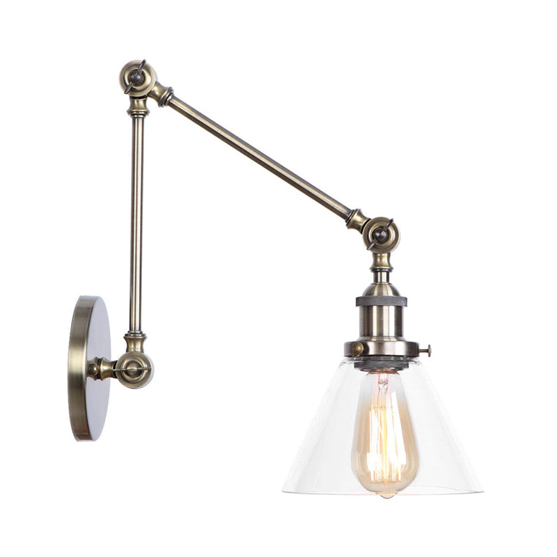 Kalsten | 1-Light Clear Glass Wall Light Fixture Aged Brass/Bronze Swing Arm Wall Lamp with Bell/Ball Clear Glass Shade