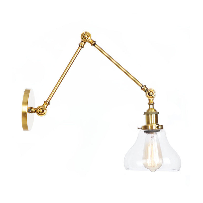Kalsten | 1-Light Clear Glass Wall Light Fixture Aged Brass/Bronze Swing Arm Wall Lamp with Bell/Ball Clear Glass Shade