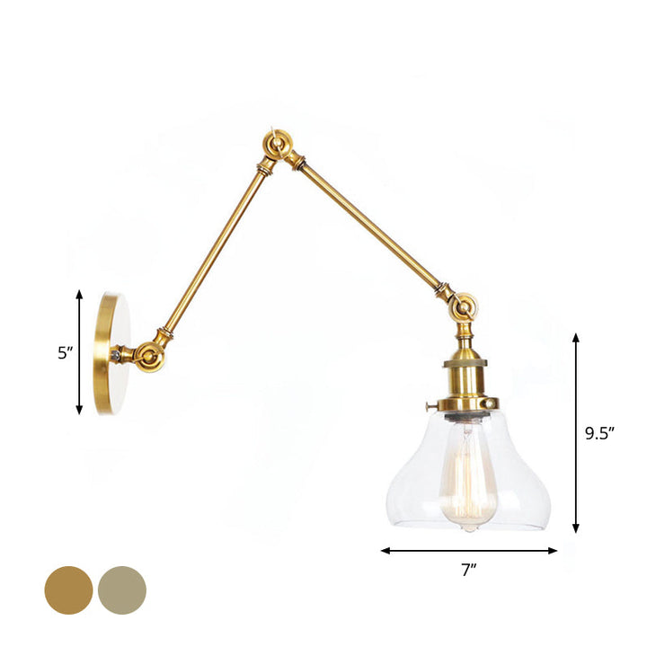 Kalsten | 1-Light Clear Glass Wall Light Fixture Aged Brass/Bronze Swing Arm Wall Lamp with Bell/Ball Clear Glass Shade