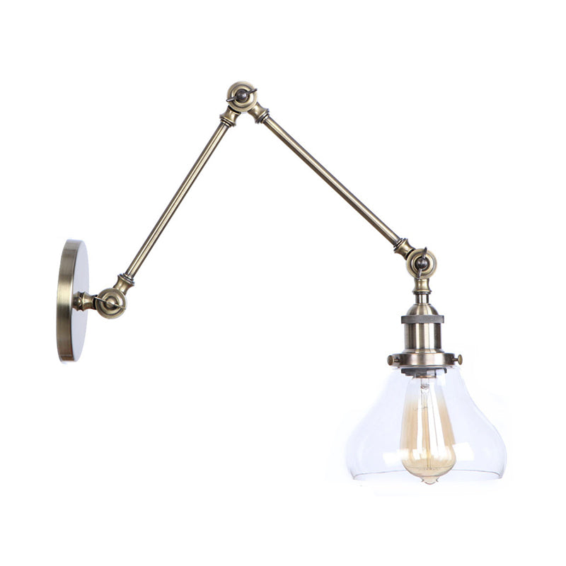 Kalsten | 1-Light Clear Glass Wall Light Fixture Aged Brass/Bronze Swing Arm Wall Lamp with Bell/Ball Clear Glass Shade