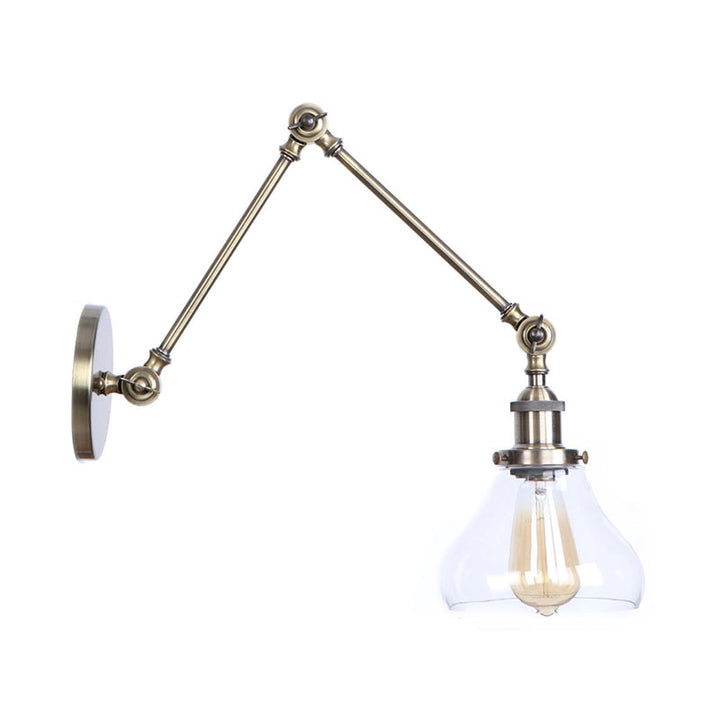 Kalsten | 1-Light Clear Glass Wall Light Fixture Aged Brass/Bronze Swing Arm Wall Lamp with Bell/Ball Clear Glass Shade