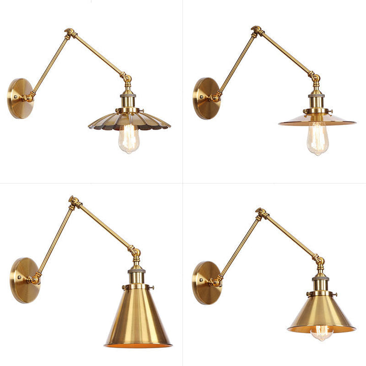 Kalsten | Iron Brass Wall Lighting Scalloped/Horn/Cone Single 6"/8" Width Antique Wall Lamp with Swing Arm