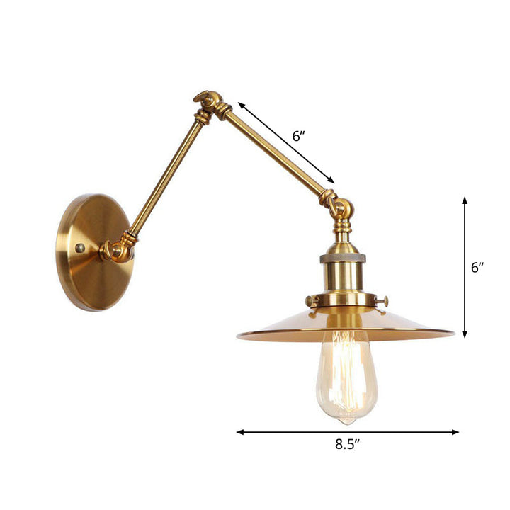 Kalsten | Iron Brass Wall Lighting Scalloped/Horn/Cone Single 6"/8" Width Antique Wall Lamp with Swing Arm