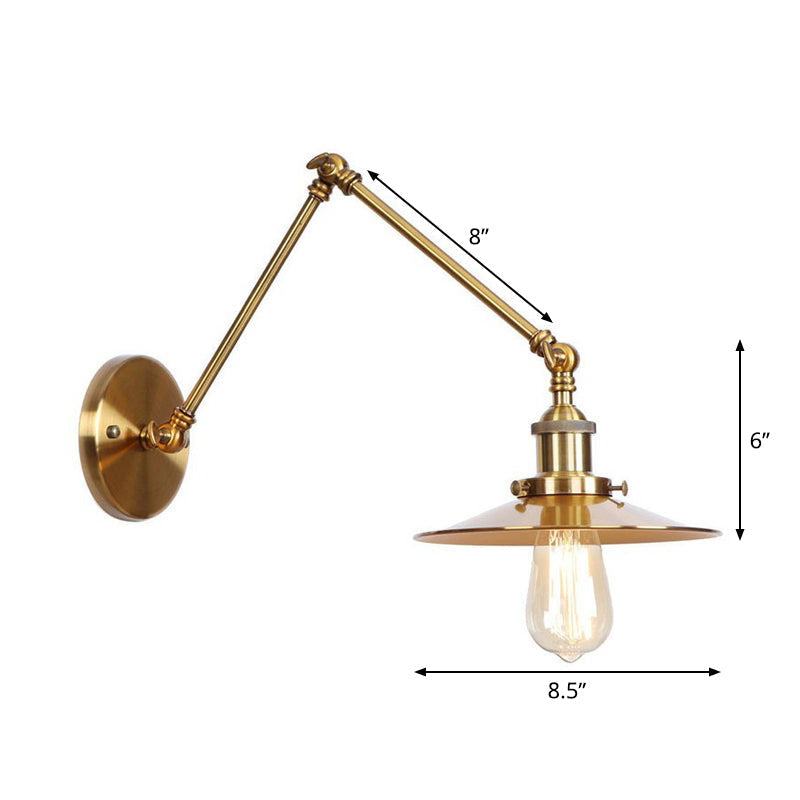 Kalsten | Iron Brass Wall Lighting Scalloped/Horn/Cone Single 6"/8" Width Antique Wall Lamp with Swing Arm