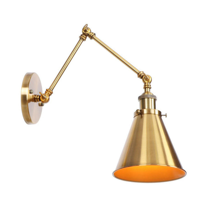Kalsten | Iron Brass Wall Lighting Scalloped/Horn/Cone Single 6"/8" Width Antique Wall Lamp with Swing Arm