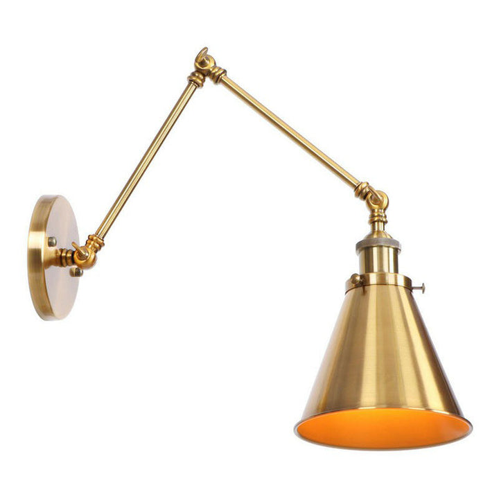 Kalsten | Iron Brass Wall Lighting Scalloped/Horn/Cone Single 6"/8" Width Antique Wall Lamp with Swing Arm