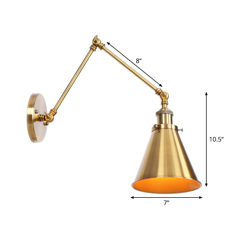 Kalsten | Iron Brass Wall Lighting Scalloped/Horn/Cone Single 6"/8" Width Antique Wall Lamp with Swing Arm