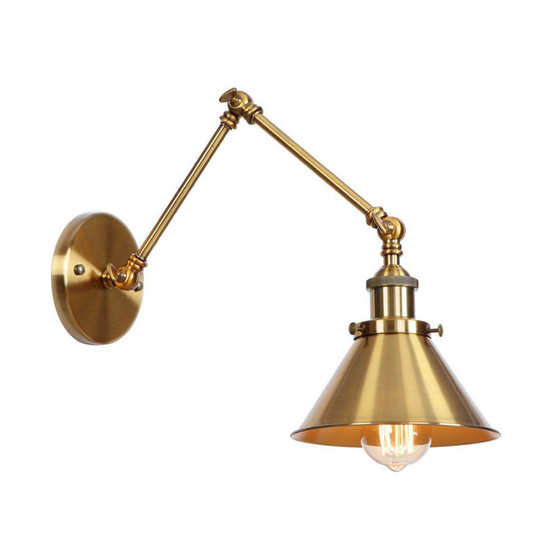 Kalsten | Iron Brass Wall Lighting Scalloped/Horn/Cone Single 6"/8" Width Antique Wall Lamp with Swing Arm
