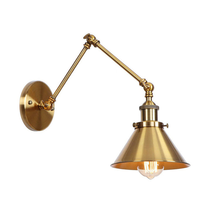 Kalsten | Iron Brass Wall Lighting Scalloped/Horn/Cone Single 6"/8" Width Antique Wall Lamp with Swing Arm