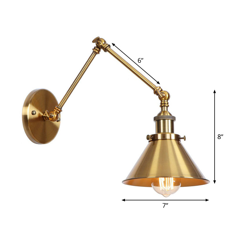 Kalsten | Iron Brass Wall Lighting Scalloped/Horn/Cone Single 6"/8" Width Antique Wall Lamp with Swing Arm