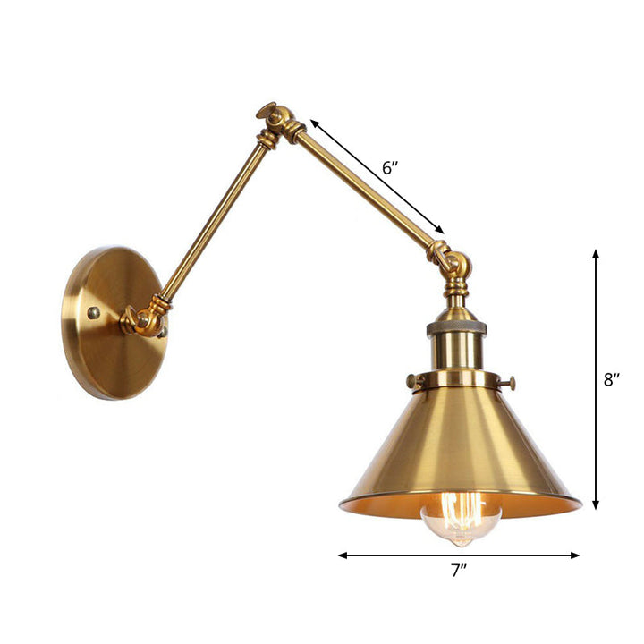 Kalsten | Iron Brass Wall Lighting Scalloped/Horn/Cone Single 6"/8" Width Antique Wall Lamp with Swing Arm