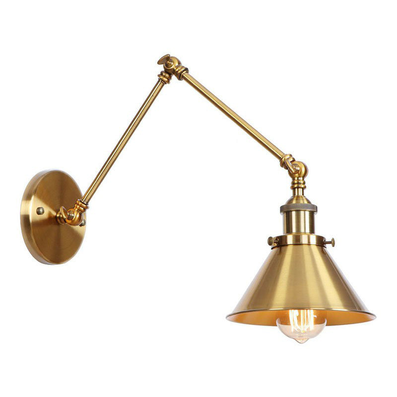 Kalsten | Iron Brass Wall Lighting Scalloped/Horn/Cone Single 6"/8" Width Antique Wall Lamp with Swing Arm