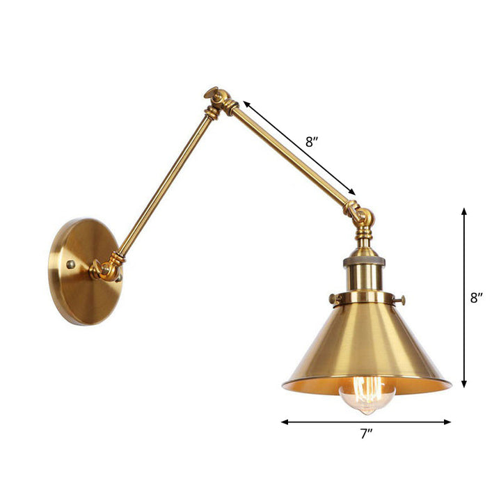 Kalsten | Iron Brass Wall Lighting Scalloped/Horn/Cone Single 6"/8" Width Antique Wall Lamp with Swing Arm