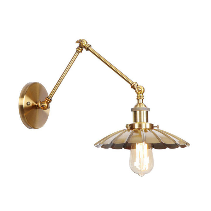 Kalsten | Iron Brass Wall Lighting Scalloped/Horn/Cone Single 6"/8" Width Antique Wall Lamp with Swing Arm