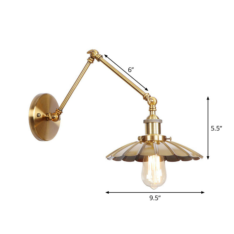 Kalsten | Iron Brass Wall Lighting Scalloped/Horn/Cone Single 6"/8" Width Antique Wall Lamp with Swing Arm