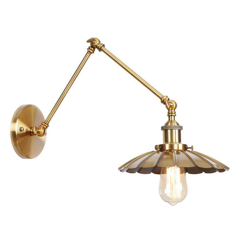 Kalsten | Iron Brass Wall Lighting Scalloped/Horn/Cone Single 6"/8" Width Antique Wall Lamp with Swing Arm