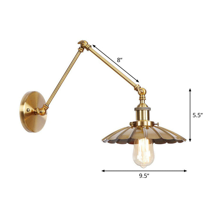 Kalsten | Iron Brass Wall Lighting Scalloped/Horn/Cone Single 6"/8" Width Antique Wall Lamp with Swing Arm