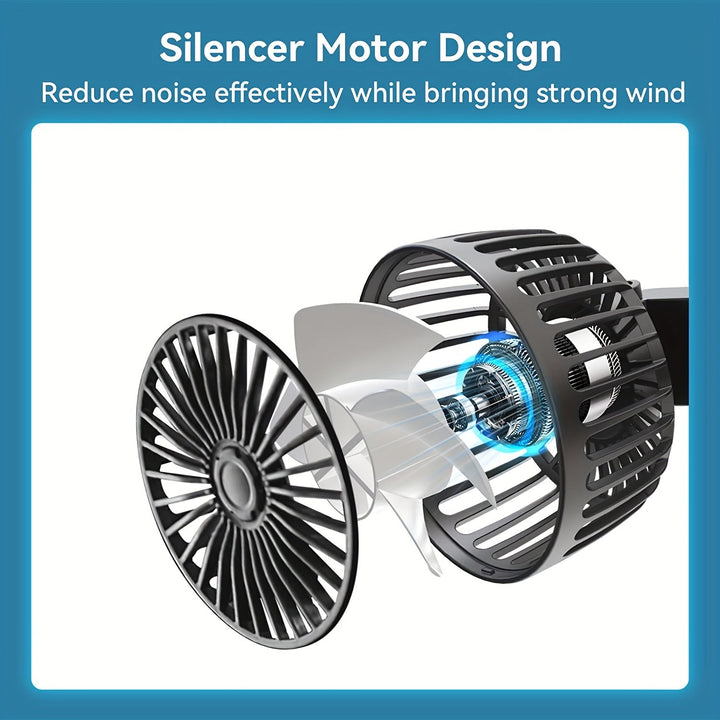 1 Pc Car Fan, Car Small Air Conditioner, Double-headed Rear Fan, Strong Wind, 360 Degrees Rotation, Large Air Volume, Subwoofer Operation, Base Fixed Clip Mounting Method, Suitable For Car Home | Kalsten