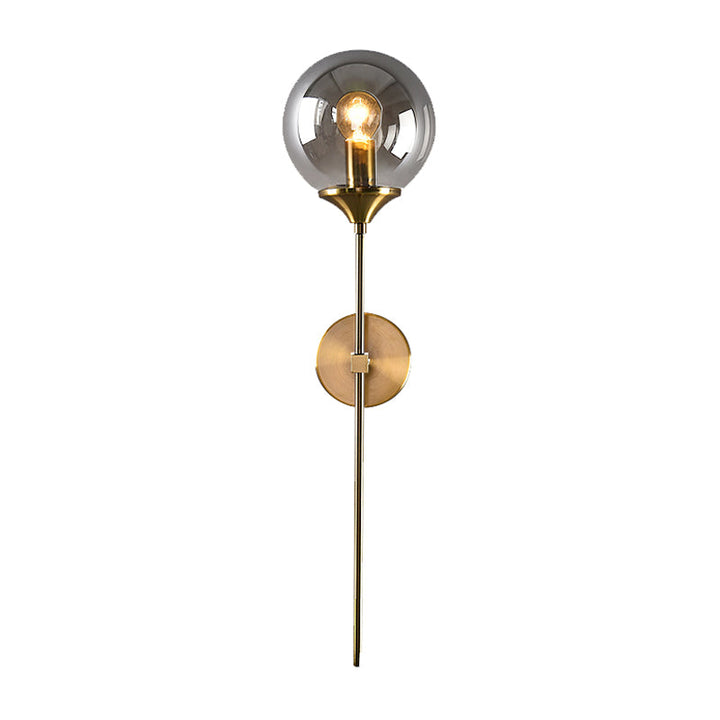 Ball Shade Pencil-Arm Wall Lighting Postmodern Clear/Amber/Smoke Grey Glass Single Brass Wall Mounted Lamp | Kalsten