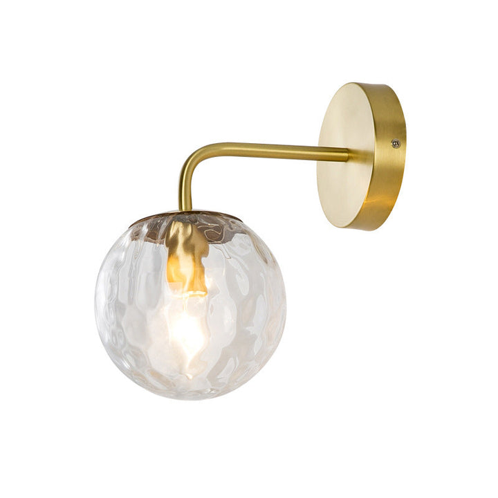 Ball Shaped Wall Lamp Minimalist Clear Rippling Glass 1-Light Bedroom Wall Mounted Lighting with Bent Arm in Black/Gold | Kalsten