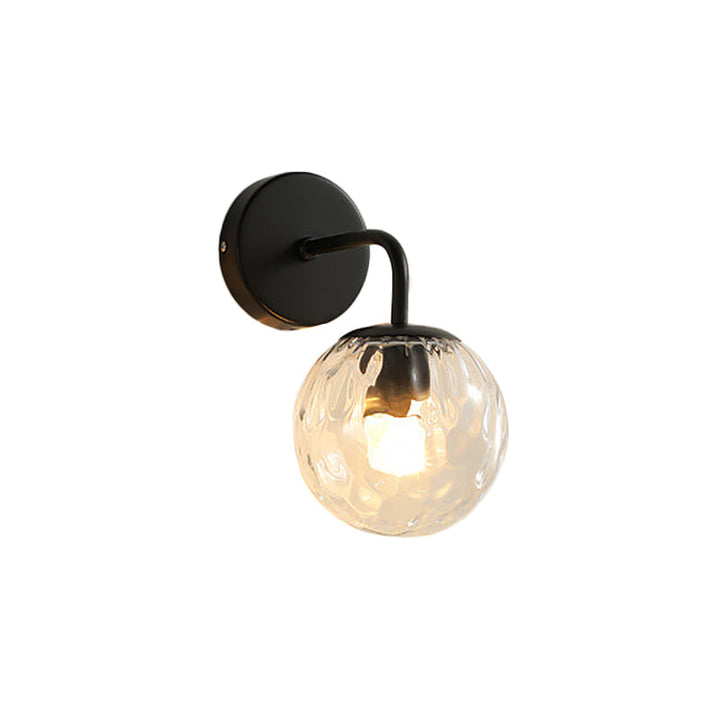 Ball Shaped Wall Lamp Minimalist Clear Rippling Glass 1-Light Bedroom Wall Mounted Lighting with Bent Arm in Black/Gold | Kalsten