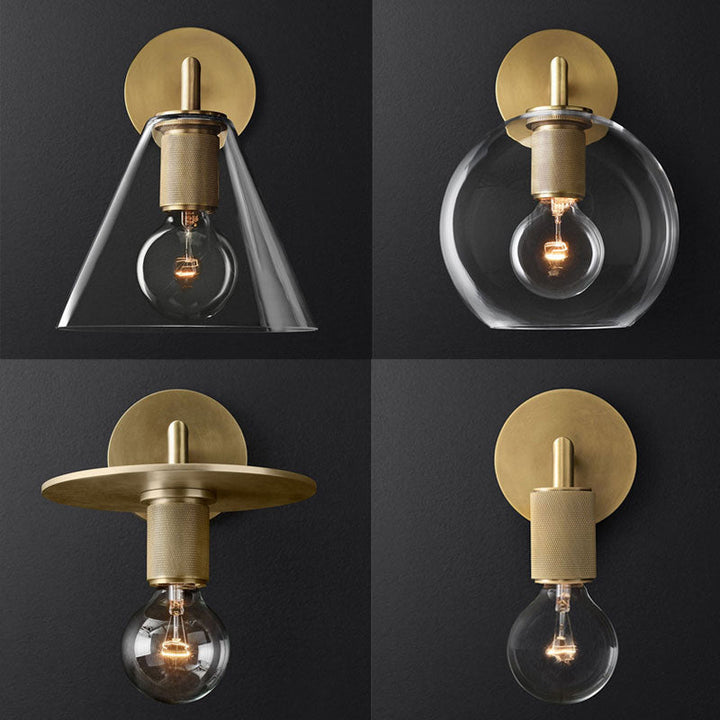 Bronze Armed Wall Sconce Light Postmodern Single Metal/Clear Glass Wall Lamp with/without Disc/Sphere/Cone Shade | Kalsten
