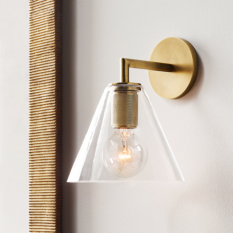 Bronze Armed Wall Sconce Light Postmodern Single Metal/Clear Glass Wall Lamp with/without Disc/Sphere/Cone Shade | Kalsten
