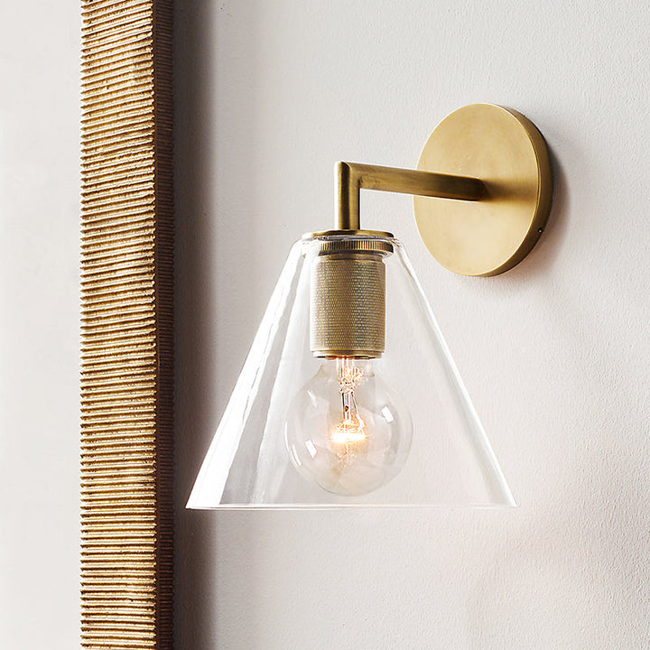 Bronze Armed Wall Sconce Light Postmodern Single Metal/Clear Glass Wall Lamp with/without Disc/Sphere/Cone Shade | Kalsten
