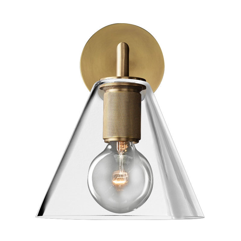 Bronze Armed Wall Sconce Light Postmodern Single Metal/Clear Glass Wall Lamp with/without Disc/Sphere/Cone Shade | Kalsten