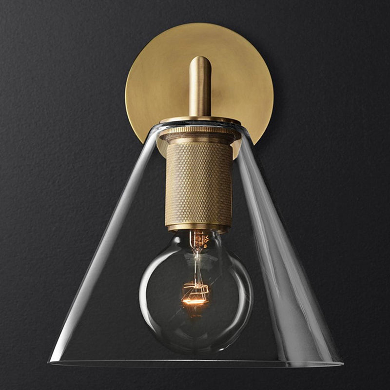 Bronze Armed Wall Sconce Light Postmodern Single Metal/Clear Glass Wall Lamp with/without Disc/Sphere/Cone Shade | Kalsten