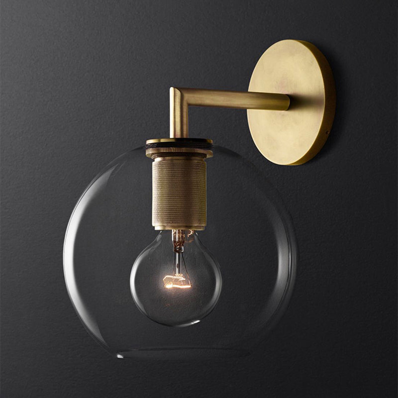 Bronze Armed Wall Sconce Light Postmodern Single Metal/Clear Glass Wall Lamp with/without Disc/Sphere/Cone Shade | Kalsten