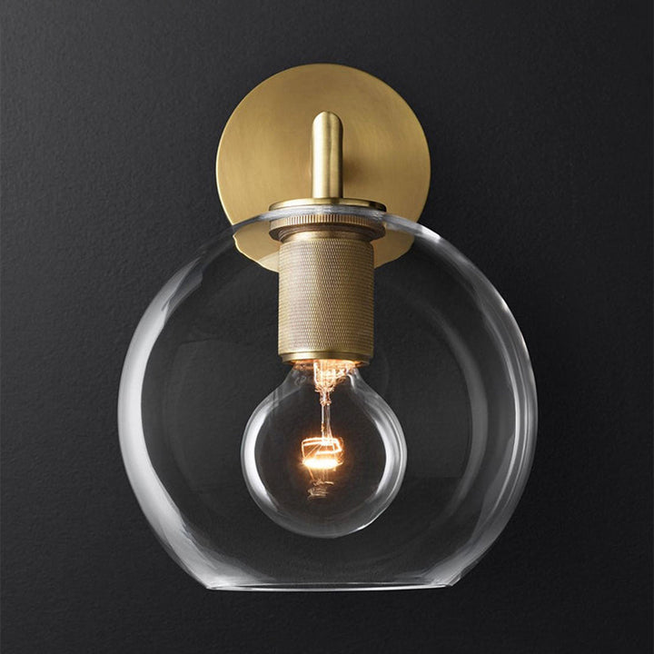 Bronze Armed Wall Sconce Light Postmodern Single Metal/Clear Glass Wall Lamp with/without Disc/Sphere/Cone Shade | Kalsten