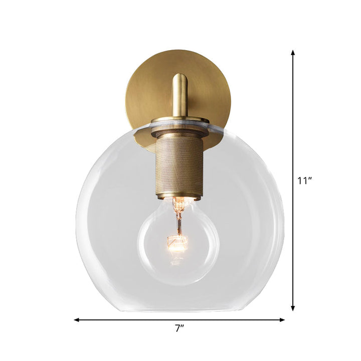 Bronze Armed Wall Sconce Light Postmodern Single Metal/Clear Glass Wall Lamp with/without Disc/Sphere/Cone Shade | Kalsten