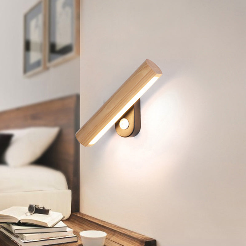 Rotatable Tube Bedside Wall Mount Light Wood 8.5"/12.5" Wide LED Simple Wall Lamp Fixture in Warm/White Light | Kalsten